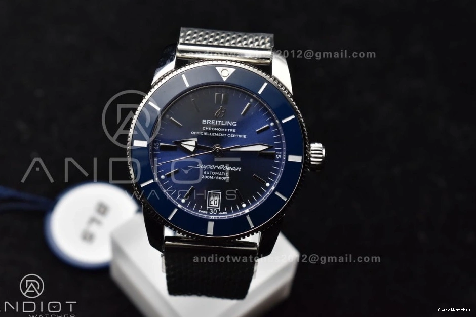 Fashionable Mesh 42mm Ceramic SS Blue Dial Bezel Blue II on 1169 A Heritage SS BLSF SuperOcean Bracelet 0913